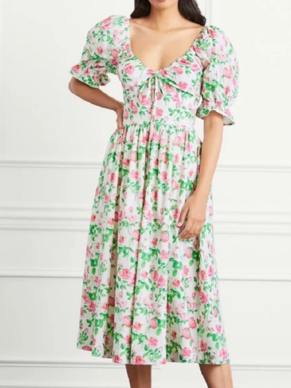 Hill House The Ophelia Dress Rose Print Puff Sleeve Nap A-line Midi XXS NEW - Picture 2 of 11